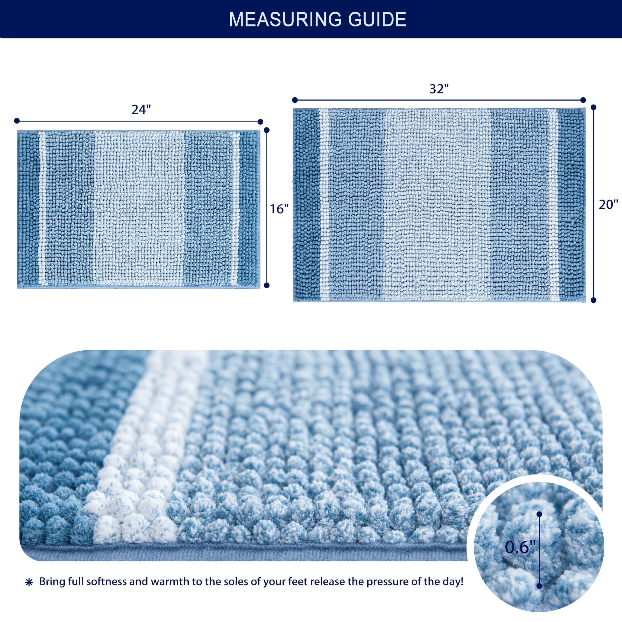 Subrtex Bathroom Rugs Chenille Plush Bath Mat Water Absorbent ,20"x32", Stone Blue