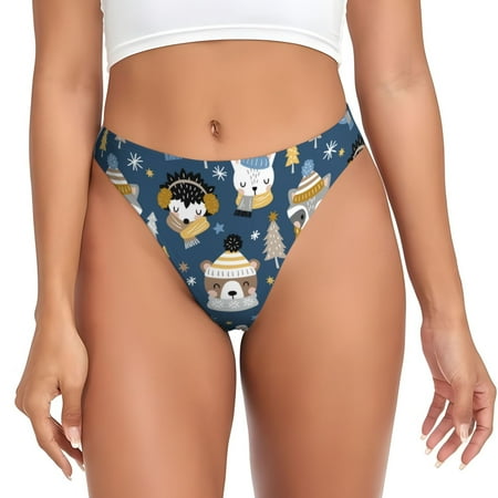 Qokaie Winter Animal Friends Printed Women s Cotton Thong Underwear  Sexy Breathable Panties G-string-3X-Large