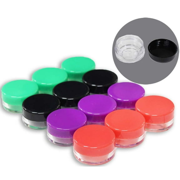 BIN BUDDY (12 Pack) Clear Plastic Jars | Brightly Colored Lids | 1-3/8 inch (3.5 cm) Diameter | Ideal for Organizing, Storing & Display