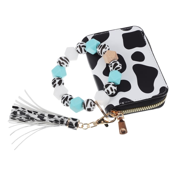 Monedero con llavero para la muñeca, tarjetero con diseño de vaca de moda y llavero