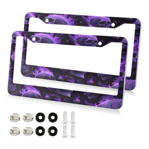 2-Pack Aluminum License Plate Frame with 2 Holes for GM License Plate Cover with Free Screws Purple Qi Skeleton