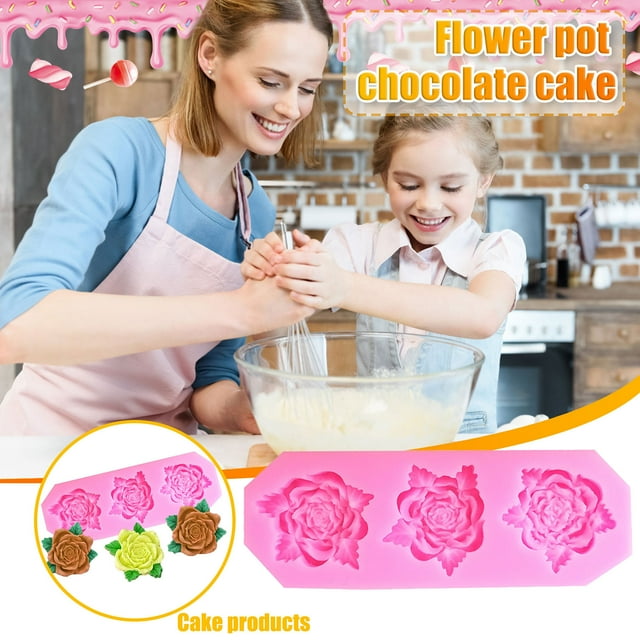 TIMIFIS 1 Moule 3 Roses Fleurs Roses avec Feuilles Fondant Décoration de Gâteau Gadgets de Cuisine