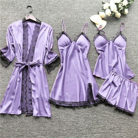 

Lingerie Women Silk Lace Robe Dress Babydoll Sleepwear Nightdress Pajamas Set