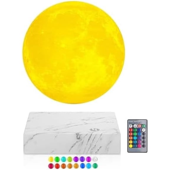 VGAzer Floating Moon Night Light with 16 LED Colors & Touch Bottom Base, Levitating Multi-color Rotating Table Lamp ,Unique Decor for Room and Office