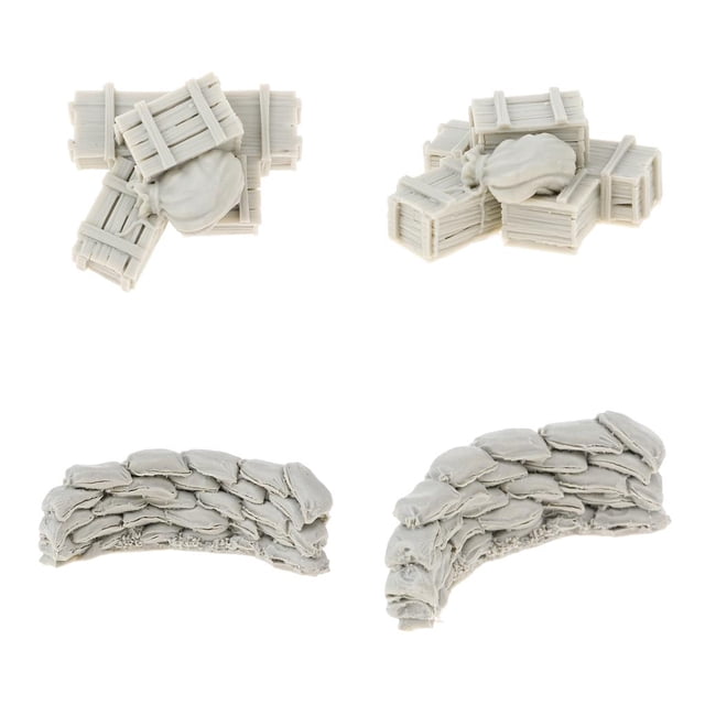 4pieces Resin Model Scene Ammunition Boxes and Sangbag Wall Accessories Unpainted CUTICAT Escenario de resina