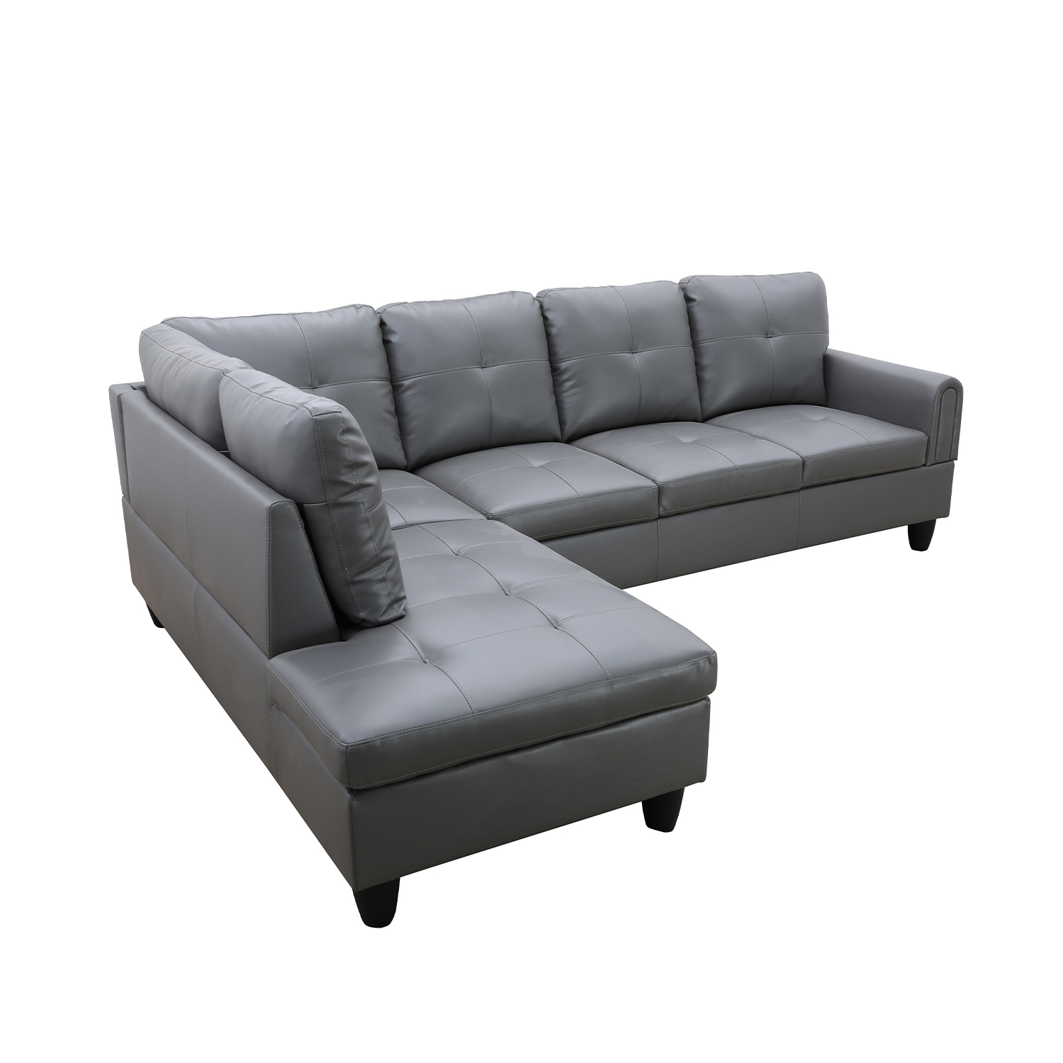 Hommoo Faux Leather 4-Seat Couch, L Shaped Sectional Couches and Sofas, Modern Living Room Furniture Sets Sectional Sofa Set, Dark Grey(No Ottoman)
