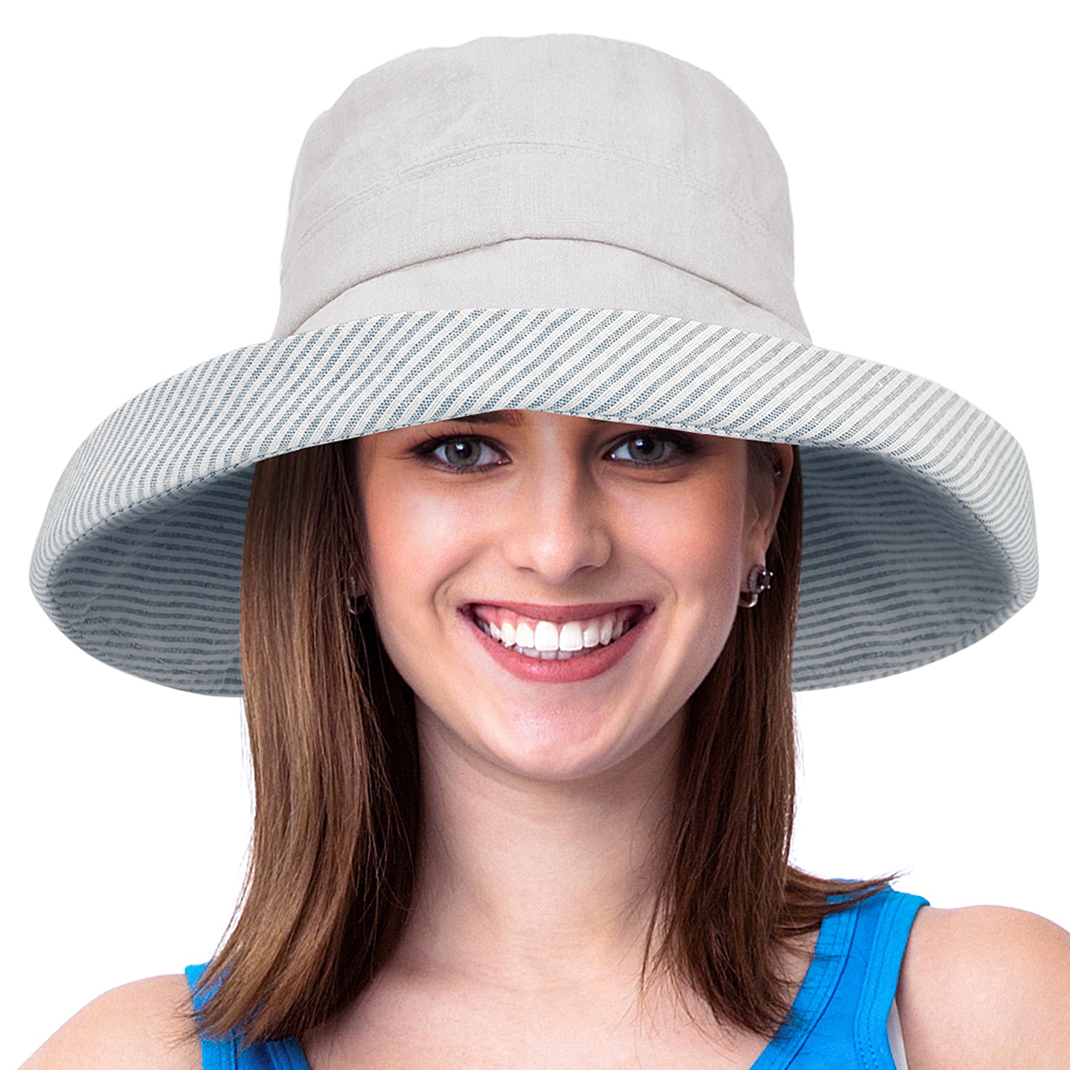 Women's Anti-UV Wide Brim Summer Beach Cotton Bucket Sun Protective Hat 