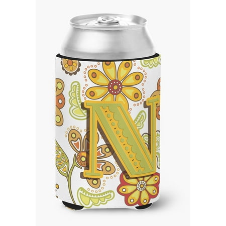 

Letter N Floral Mustard and Green Can or Bottle Hugger