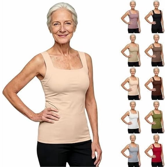 LMSOBT Tank Tops With Built In Bras Comfort Support Sewn In Bra Tank Tops for Women Plus Size Shelf Bra Tanktop for Senior