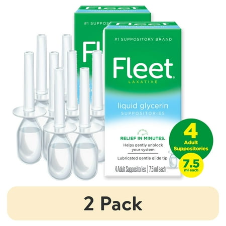 (2 pack) Fleet Laxatives, Liquid Glycerin Suppositories for Adult Constipation Relief, 7.5 mL Bottles, 4 Ct