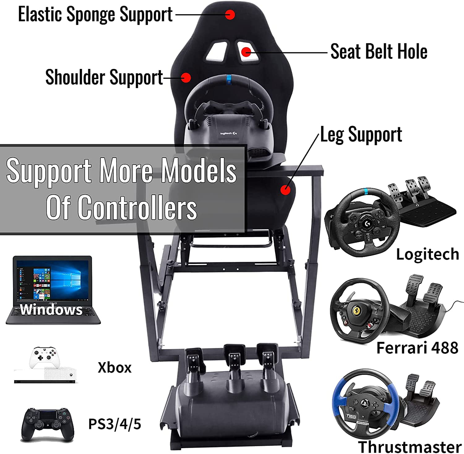 Minneer G29 X52 Racing Flight Simulator Cockpit Adjustable Compatible with LogitechG920 G923 X56 Thrustmaster Warthog A10 T80 T158 Only Stand
