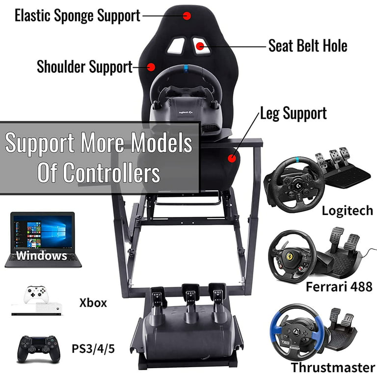 Minneer Simulator Driving Cockpit with Racing Black Seat Compatible with Logitech  G27/G29/G920/G923,Wheel and Pedals Not Include 