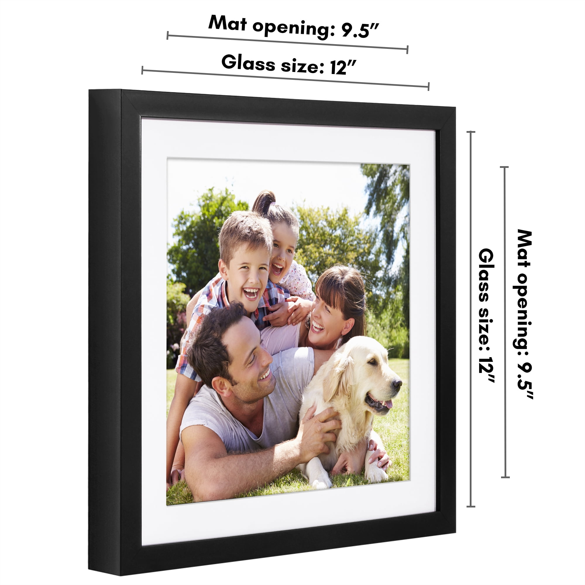 Americanflat 12x12 Picture Frame with Polished Plexiglass with 10x10 Mat Display Photo Soho Collection - Black