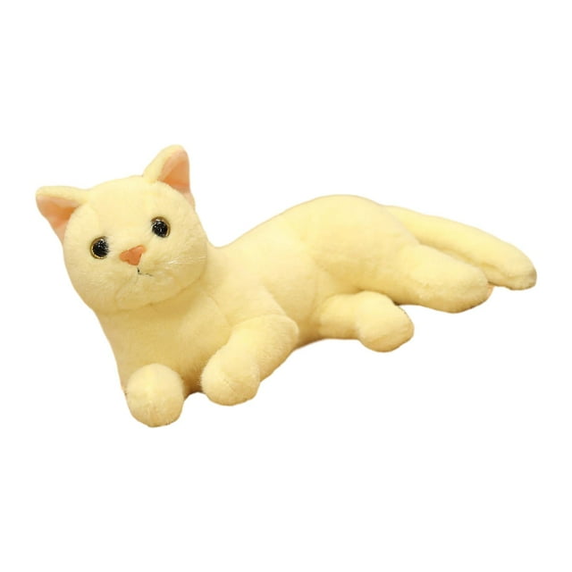 Muñecos de gato de peluche, animales realistas, adornos de juguete, almohadas de gato encantadoras, almohada suave para oficina, dormitorio, regalos , Amarillo beis CUTICAT juguetes de peluche para gatos