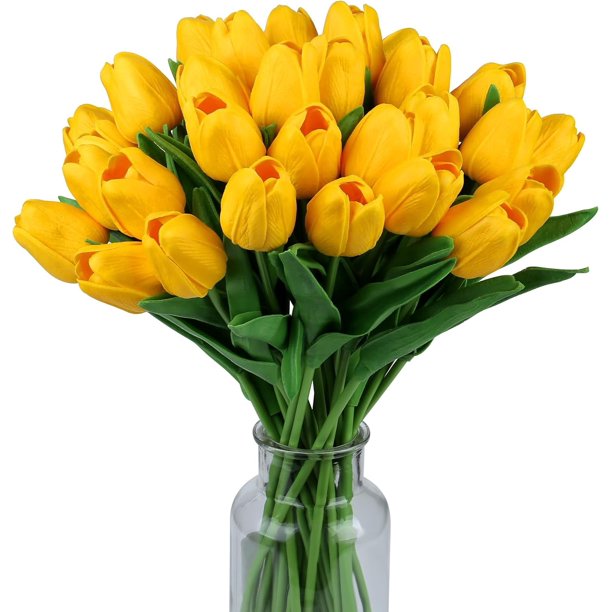 15 tulipanes artificiales de seda de tacto real para decoración del hogar, Día de la Madre, primavera, boda, ramos, arreglos florales.