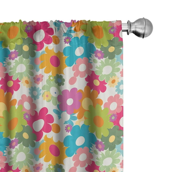 Ambesonne Floral Curtains, Sixties Inspiration, Pair of 28"x84", Multicolor