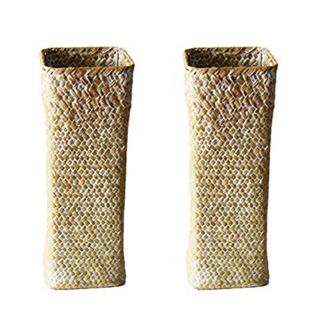 2X Florero de RatáN Cestas de Bambú de DecoracióN Floreros Cesta de Flor Fruta Florero Floreros Altos para la DecoracióN del Hogar