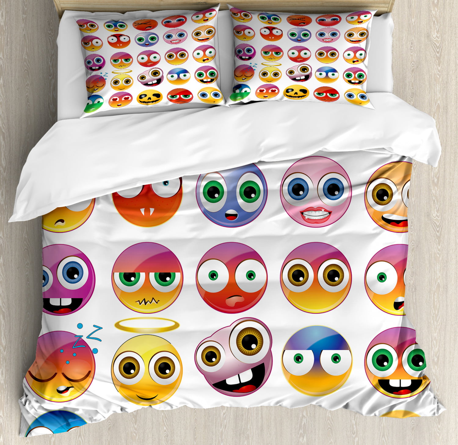 2 Sided Smiley Face Emotion Emoji Icons Reversible Duvet Quilt Cover Bedding Set 