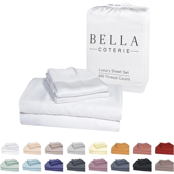 Bella Coterie Luxury Bamboo Viscose King Size Sheet Set | 100% Organically Grown | Ultra Soft | Cooling for Hot Sleepers | 18" Deep Pocket [White]