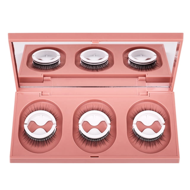 Pestañas falsas 3 pares de pestañas postizas autoadhesivas Pestañas de aspecto natural Pestañas postizas reutilizables con tiras de pegamento de repuesto Espejo para maquillaje de ojos Fácil de usar