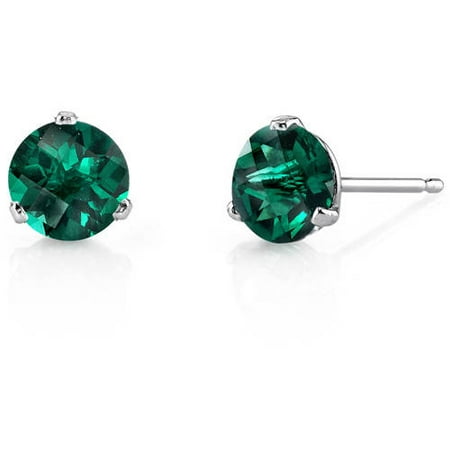 Oravo 1.50 Carat T.G.W. Round-Cut Created Emerald 14kt White Gold Stud Earrings