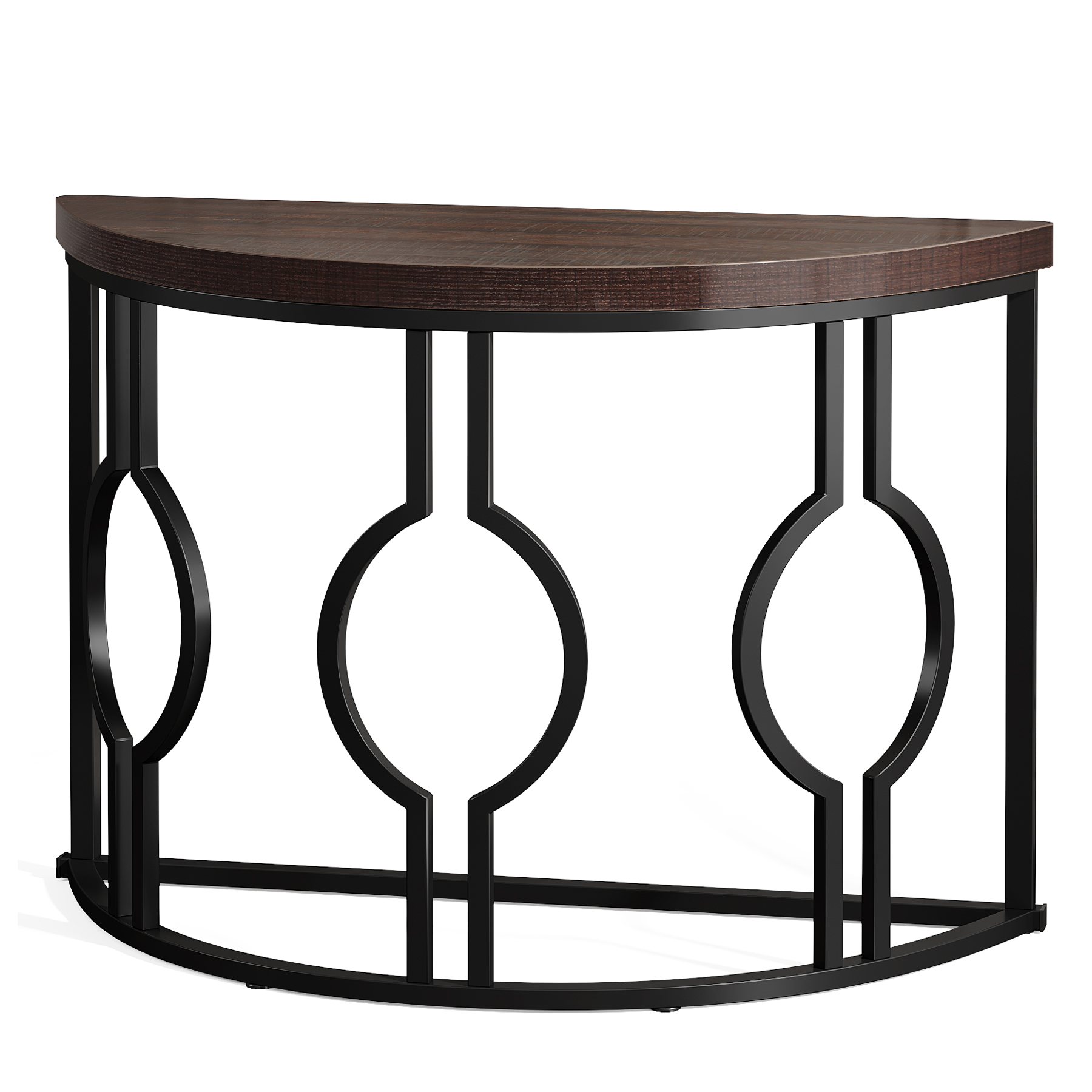 Fnova 43" Industrial Entryway Console Table, Half Moon Semi-Circle Sofa Table with Geometric Metal Base, Wood Accent Table for Living Room, Hallway, Foyer, Entrance, Easy Assembly
