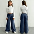 thumbnail image 5 of CPNG Girls' Corduroy Wide Leg Pants High Waisted Button Front Zipper Loose Wide Leg Casual Sweat Pants with Side Pockets(Dark Blue,11-12 Years), 5 of 9