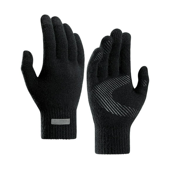 Fgnfyis Men Winter Knitted Gloves Thermal Lined with Tire Tread Pattern for Cycling Outdoor Activities and Cold Weather Hand Protection Black