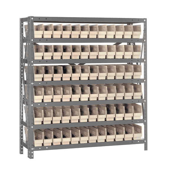 Quantum Storage Systems 1239-100IV Solid Heavy Duty 7 Shelves 39" H x 36" W x 12" D with 72 Ivory Bins 12" L x 3" W x 4" H