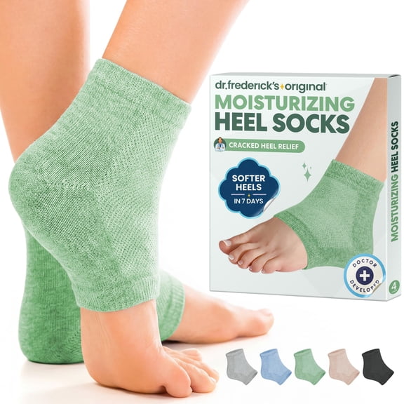 Dr. Frederick's Original Moisturizing Heel Socks for Cracked Heel Treatment - 2 Pairs - Socks for Dry Feet - Cracked Skin Repair & Overnight Hydration - Foot Care for Women & Men - Green Aloe