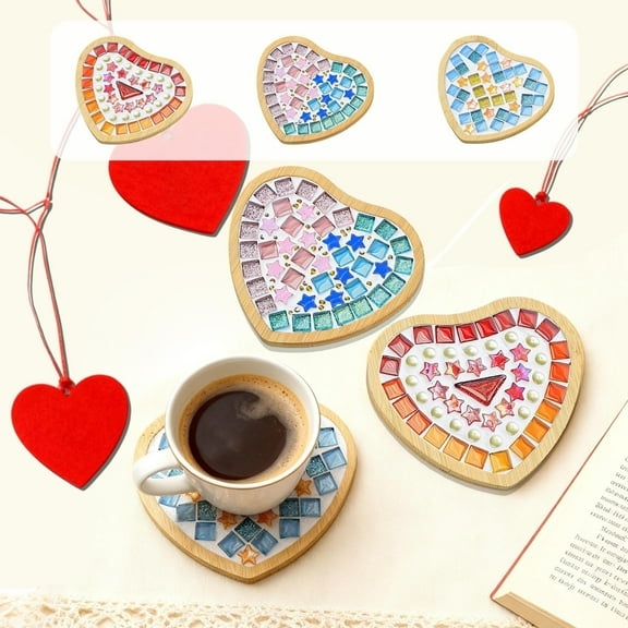 Msgweeeg Coaster Drink Coasters Valentine Decorations for Home Valentines Day Crafts Mosaicss Tile Set Wooden Cup Mats Mixed Color Mosaicss Set Crafts Pack 6ml