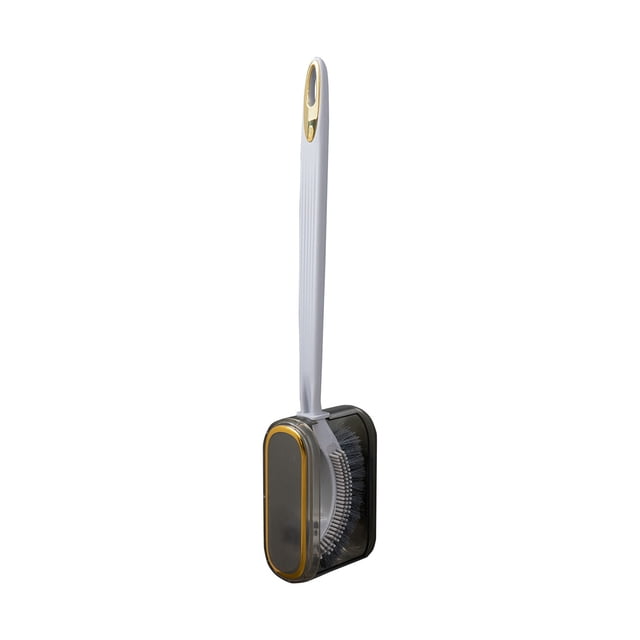Toilet Cleaning Brush Set With Curved Head And Narrow Notch For Under-Rim Cleaning 16.53 in Long Wall-Mounted Drying Base