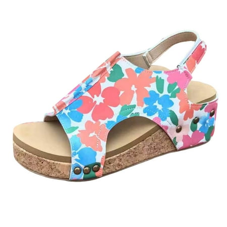

Jungdeepe Women s Slope High Heel Sandals Flower Print Sandals