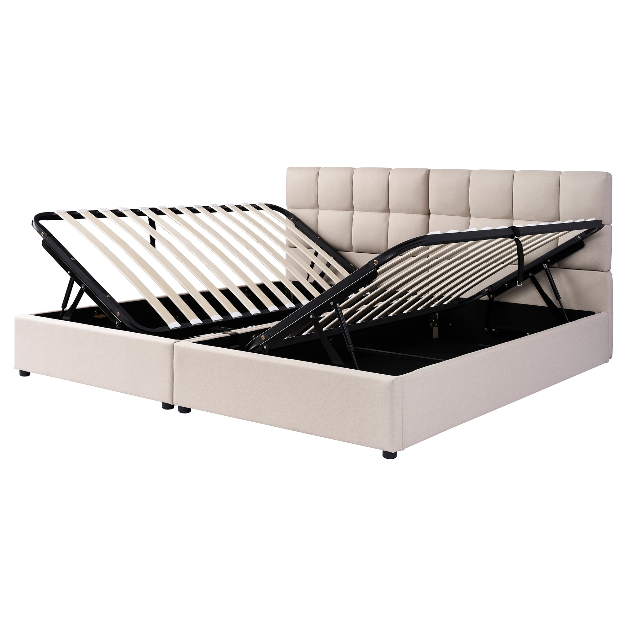 2 Pcs Twin Size Upholstered Platform Bed with Underbed Hydraulic Storage System