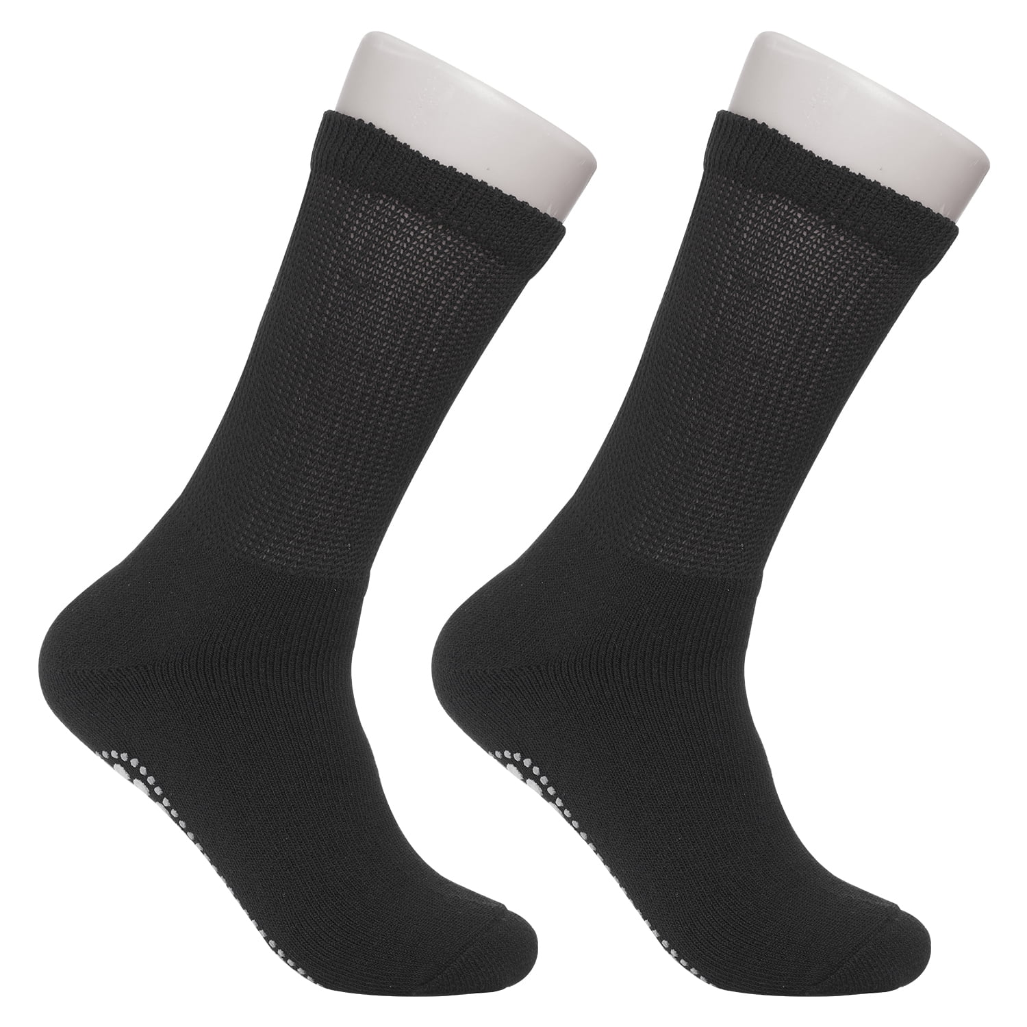 Diabetic Socks - Non Skid Hospital Loose Fitting Slipper Socks With Gripper Bottoms 2 Pack Savings - Gripper socks - Men's Size 10-13 (Skid 2 Black)