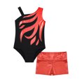 thumbnail image 5 of Alvivi Kids Girls Rhinestone Athletic Ballet Dance Outfits Sleeveless Leotards with Booty Shorts Set Red 4, 5 of 7