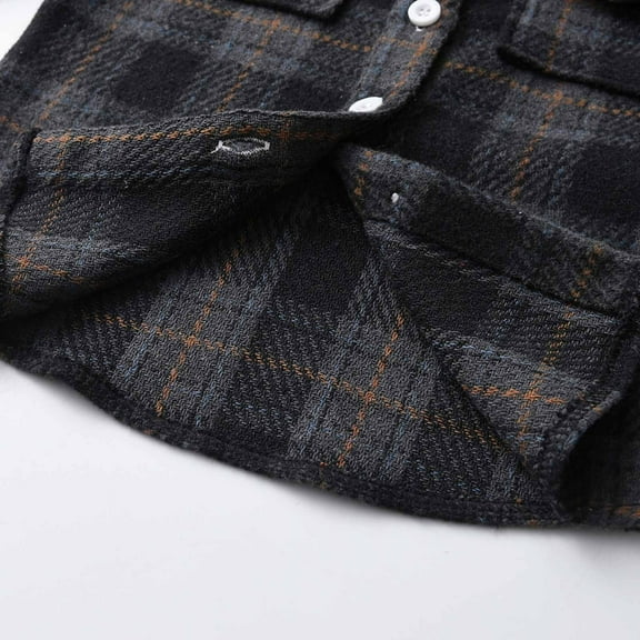Odeerbi Toddler Boys Girls Plaid Shacket Jacket Kids Toddler Flannel Shirt 2025 Long Sleeve Plaid Jacket Baby Fall Shirt Coat Outwear Black 12-18 Months