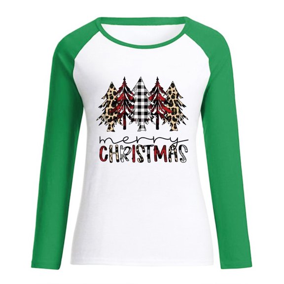 Lyinloo Womens Christmas Shirt Holiday Season-Gift For Lover Long Sleeve T-Shirt Ladies Fit Color Matching Stitching T-Shirt