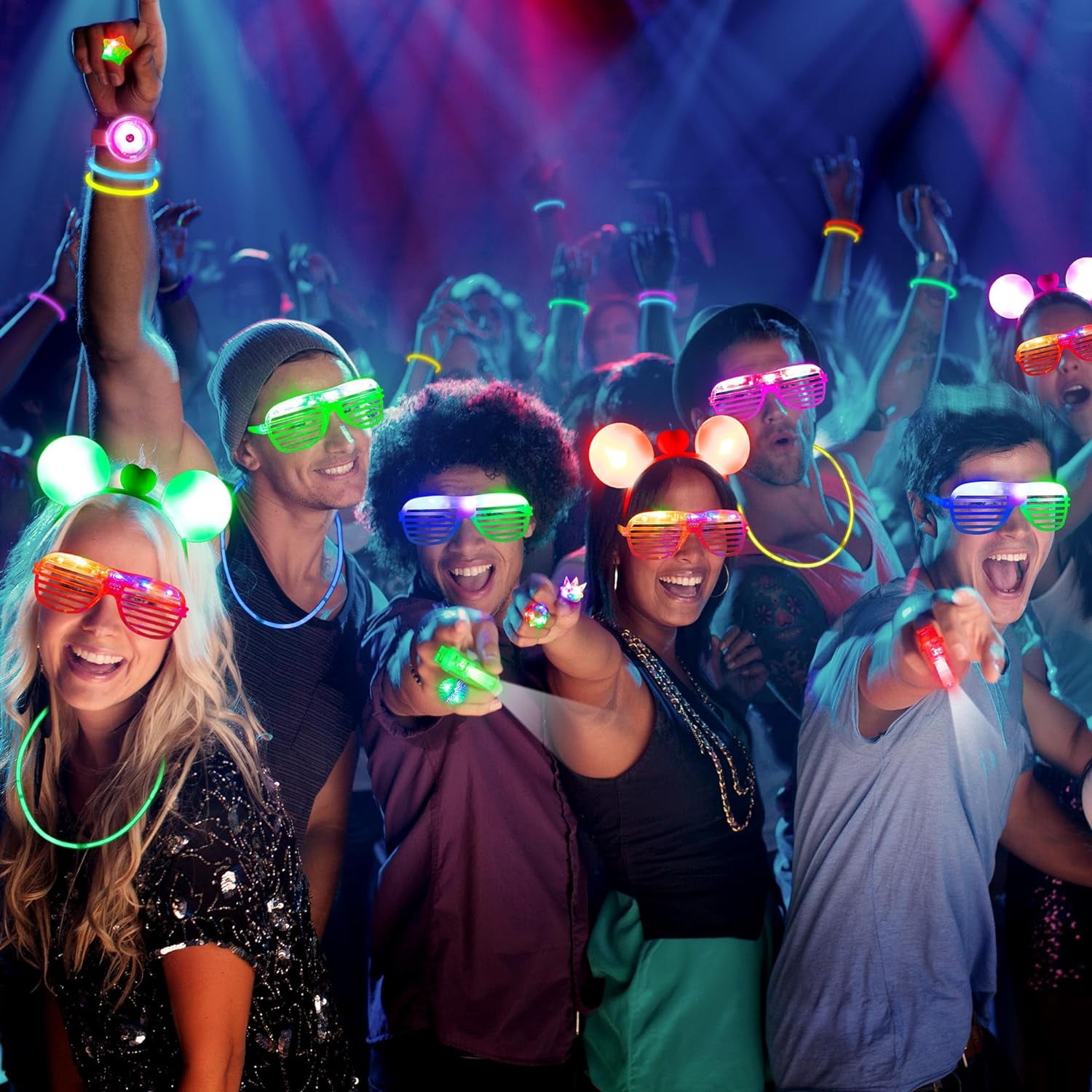 Mocoosy 103PCS Glow in the Dark Party Supplies Light Up Toys Dance Party Favors for Kids, Carnival Neon Toys Bulk Party Pack With Glow Sticks, Glasses, LED Bracelets, Finger Lights, Ring, Headbands