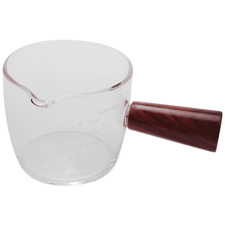 

Glass Measuring Cup Espresso Shot Glass 75ML Triple Pitcher Barista Single Spouts with Wood Handle