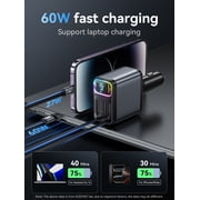 ACEFAST 117W Car Charger Adapter, 4 in 1 Fast Car Phone Charger with Voltage Display & RGB Lights,USB-A /USB-C Port and USB-C & iP Retractable Cables for mobile phones, tablets