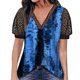 thumbnail image 1 of Gibobby Casual Playera de Manga Corta para Mujer Top manga corta con cuello en V encaje informal con estampado moda para mujer(Azul oscuro,CH), 1 of 4