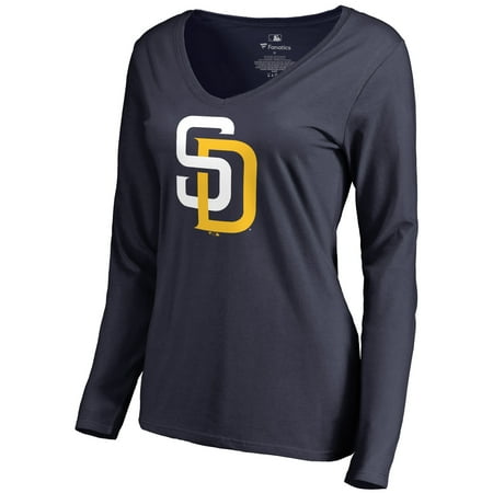 Logo Watch San Diego Chargers - San Diego Padres Women's Team Color Primary Logo V-Neck Long Sleeve T-Shirt - Navy