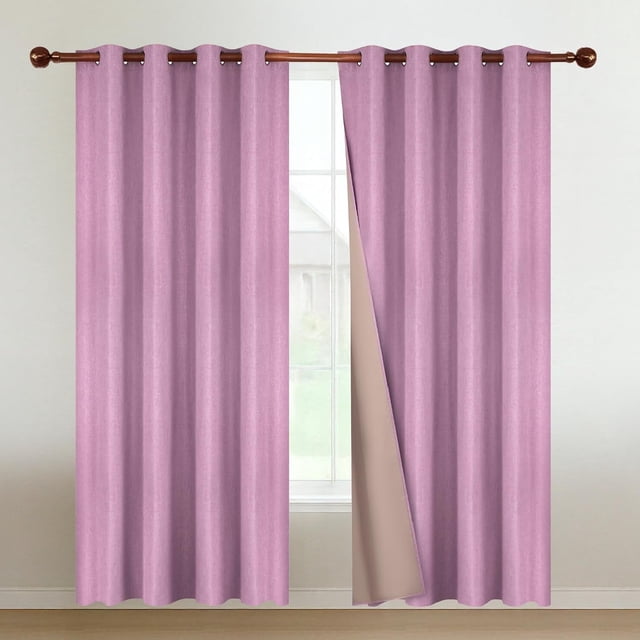 Cortinas Blackout para Recamara y Sala - Cortina 100% Blackout Look Lino - Aislamiento Térmico y Reducción Ruido - 2 Paneles - Cortinas Largas 240 x 132cm Rosado
