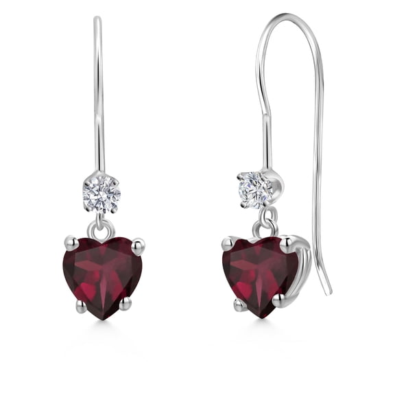 Gem Stone King 14K White Gold Red Rhodolite Garnet and Lab Grown Diamond Earrings for Women | 1.23 Cttw | Gemstone January Birthstone | Heart Shape 5MM