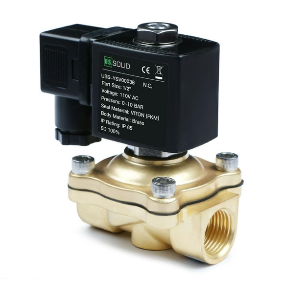 U.S. Solid 1/2" Brass Solenoid Valve - 110V AC, Normally Closed, 10 Bar Electric Valve for Water, Air, Diesel