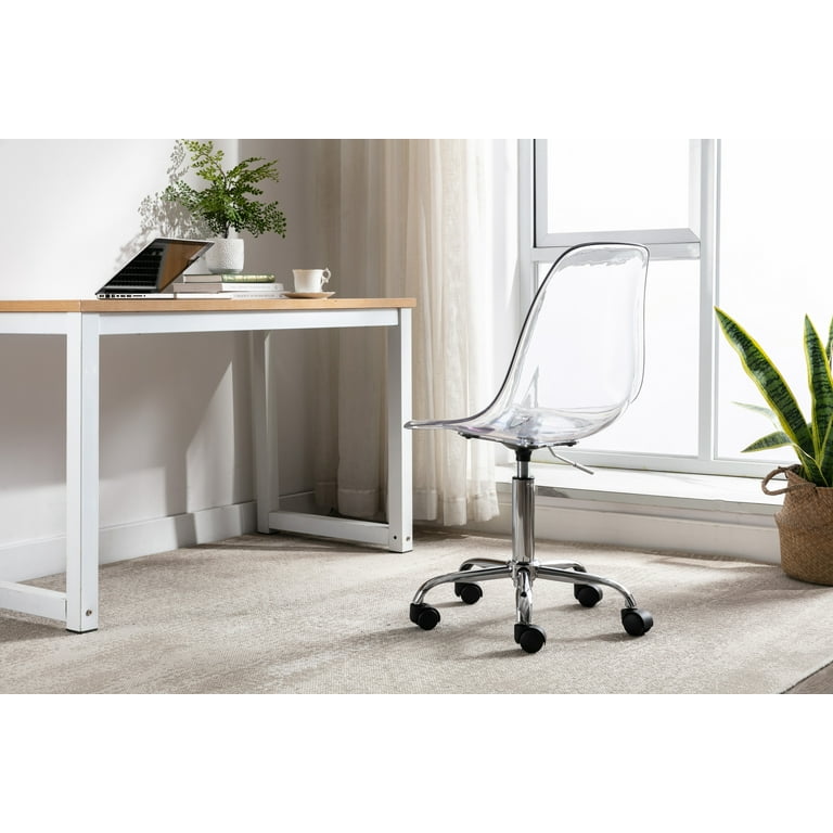 Luccalily Clear Acrylic Rolling Chair Modern Small Cute Armless Vanity Rolling Plastic Chair Home Office Lucite Ghost Chairs with Adjustable Height