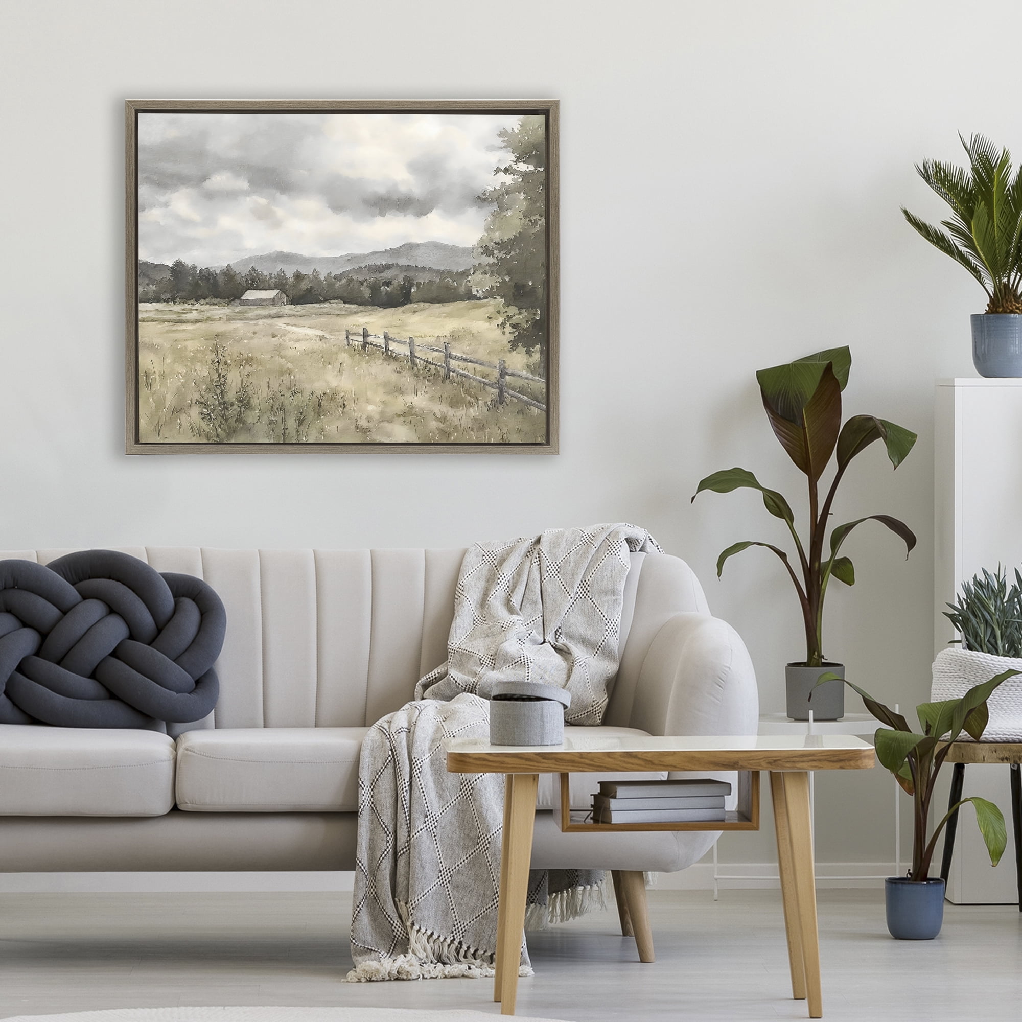 Stupell Industries Muted Valley Cottage Brown Framed Floater Canvas Wall Art, design by Riley B