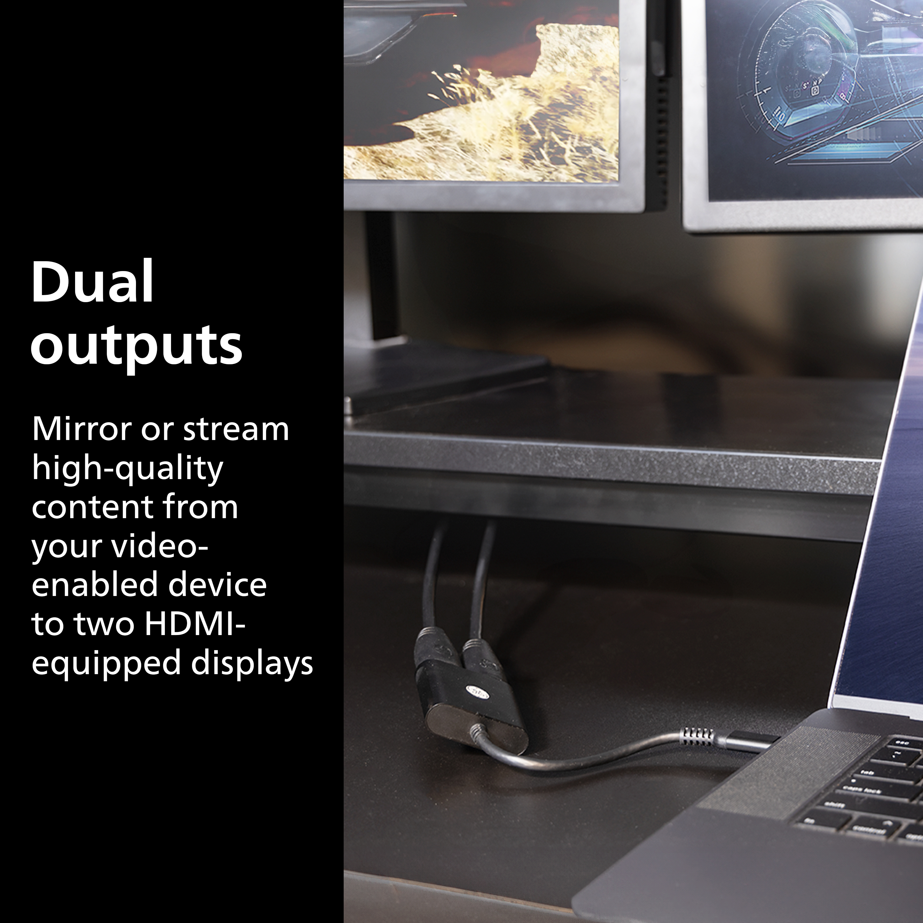 GE USB-C To Dual HDMI Adapter, Black, 81661