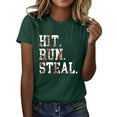 thumbnail image 2 of Tittly T Shirts for Women Graphic Tees Hit Run Steal Women's Letter Baseball Print Round Neck Short Sleeve T Shirt Top Tshirts Shirts Womens Tops Green XL, 2 of 4